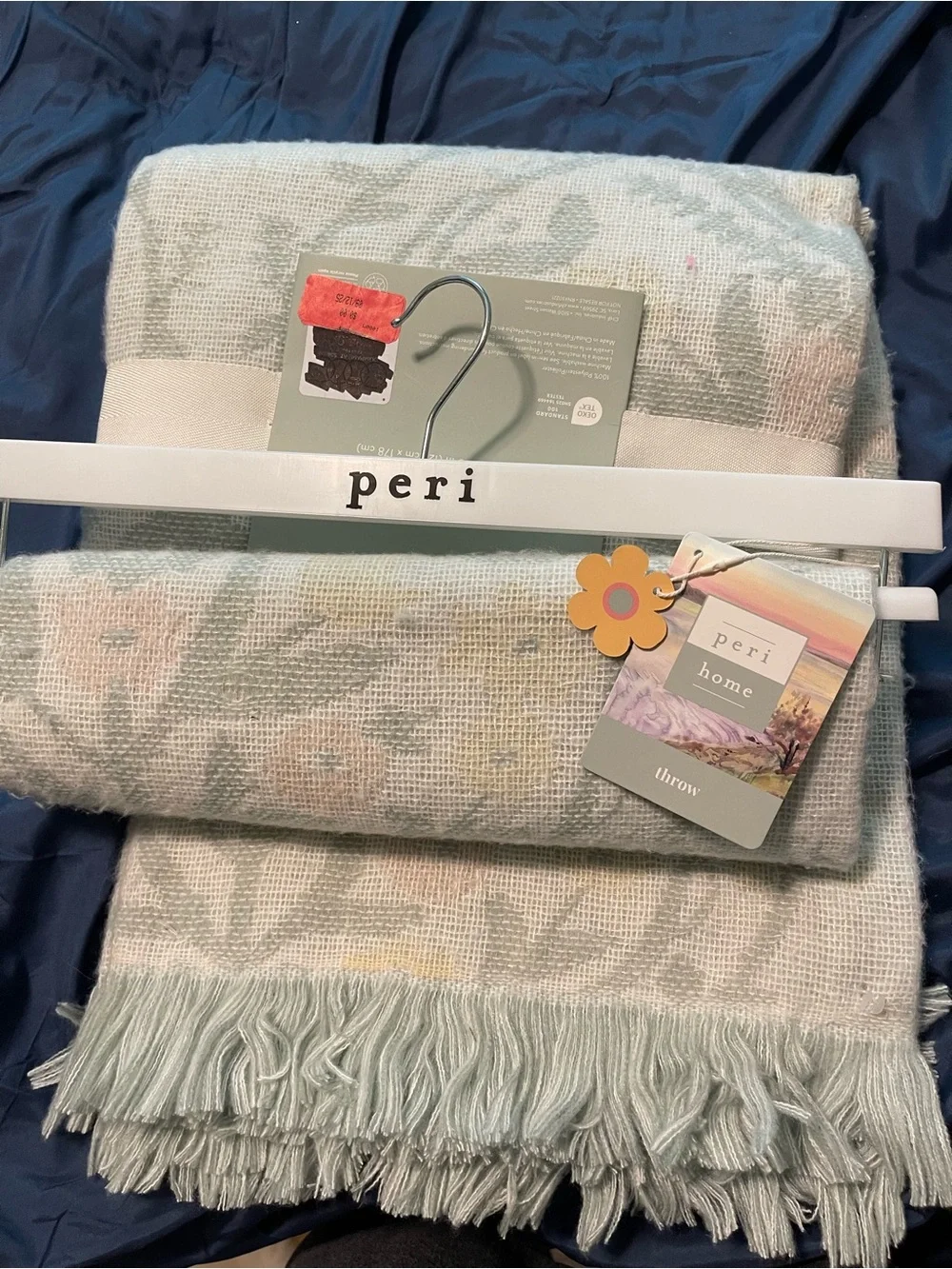 Pastel Floral Jacquard Throw Blanket - Cream & Pale Green - Picture 4 of 4